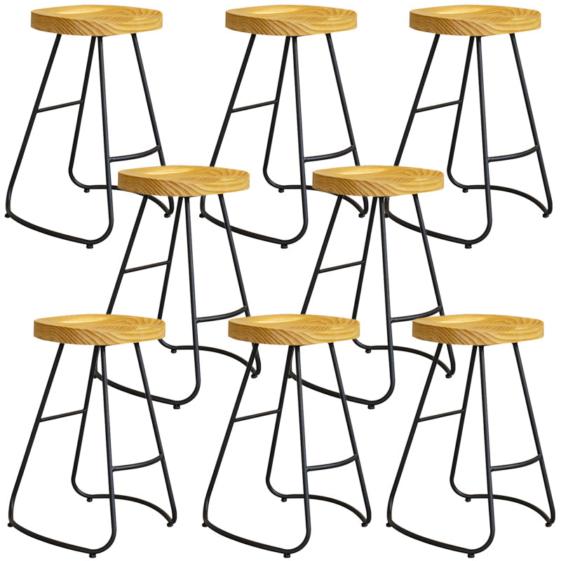Modern Contoured Seat Pine Solid Wood Bar Stool with Iron Base 8 Piece Set Counter Stool(26"H) Clearhalo 'Bar Furniture' 'Bar Stools' 'bar_stools' 'furn' 'furn_bar_stools' 'Furniture' 'Kitchen & Dining Furniture' 5528064