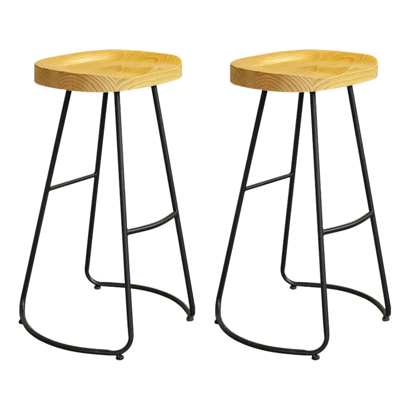 Modern Contoured Seat Pine Solid Wood Bar Stool with Iron Base 2 Piece Set Bar Stool(30"H) Clearhalo 'Bar Furniture' 'Bar Stools' 'bar_stools' 'furn' 'furn_bar_stools' 'Furniture' 'Kitchen & Dining Furniture' 5528065