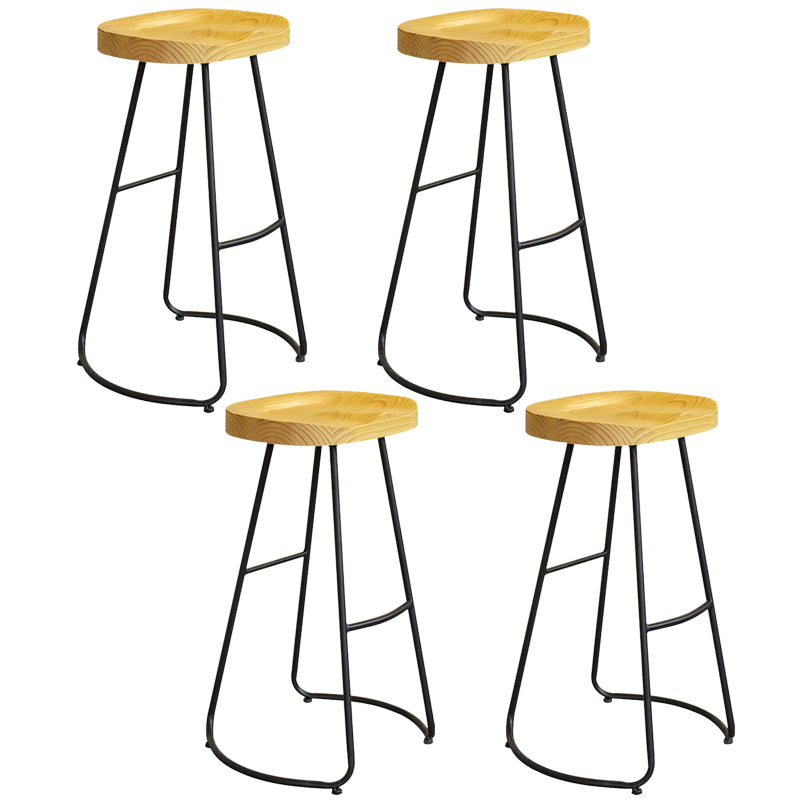 Modern Contoured Seat Pine Solid Wood Bar Stool with Iron Base 4 Piece Set Bar Stool(30"H) Clearhalo 'Bar Furniture' 'Bar Stools' 'bar_stools' 'furn' 'furn_bar_stools' 'Furniture' 'Kitchen & Dining Furniture' 5528067