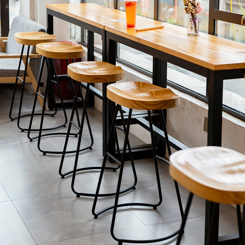 Modern Contoured Seat Pine Solid Wood Bar Stool with Iron Base Clearhalo 'Bar Furniture' 'Bar Stools' 'bar_stools' 'furn' 'furn_bar_stools' 'Furniture' 'Kitchen & Dining Furniture' 5528069