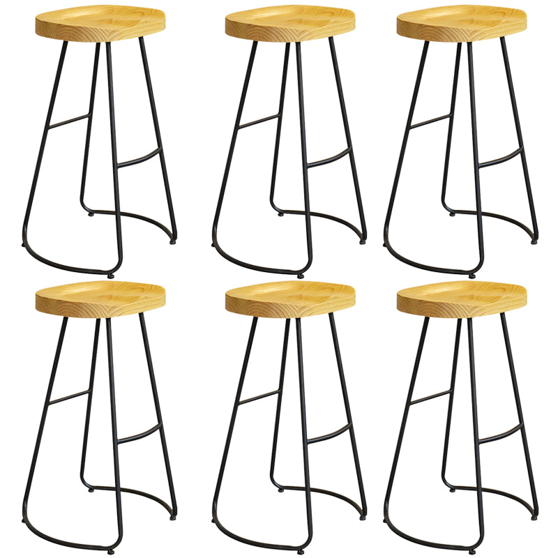 Modern Contoured Seat Pine Solid Wood Bar Stool with Iron Base 6 Piece Set Bar Stool(30"H) Clearhalo 'Bar Furniture' 'Bar Stools' 'bar_stools' 'furn' 'furn_bar_stools' 'Furniture' 'Kitchen & Dining Furniture' 5528070