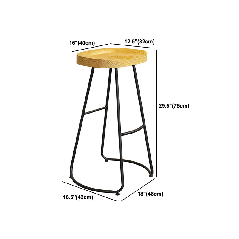 Modern Contoured Seat Pine Solid Wood Bar Stool with Iron Base Clearhalo 'Bar Furniture' 'Bar Stools' 'bar_stools' 'furn' 'furn_bar_stools' 'Furniture' 'Kitchen & Dining Furniture' 5528075