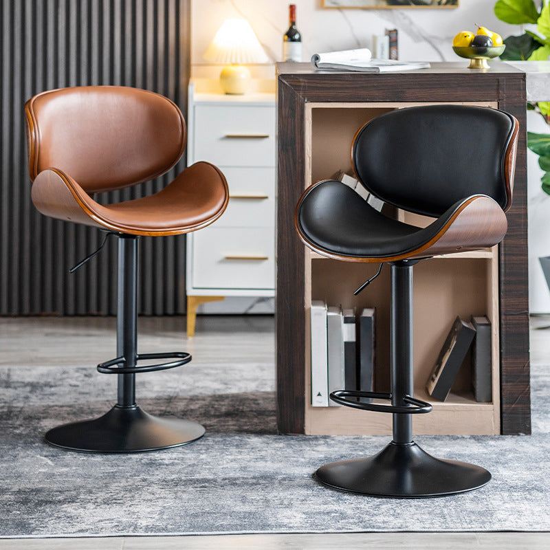 Contemporary Metal Adjustable Barstool Leather Counter Stool with Swivel in Matte Finish Clearhalo 'Bar Furniture' 'Bar Stools' 'bar_stools' 'furn' 'furn_bar_stools' 'Furniture' 'Kitchen & Dining Furniture' 5528076