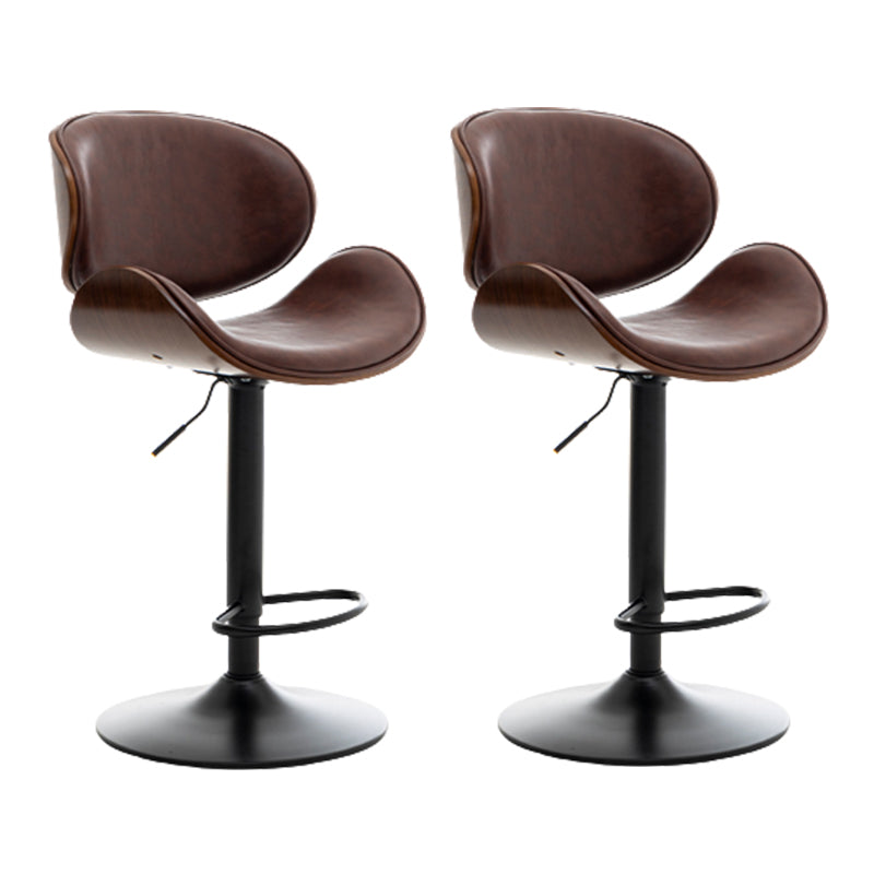Contemporary Metal Adjustable Barstool Leather Counter Stool with Swivel in Matte Finish Brown 2 Piece Set Clearhalo 'Bar Furniture' 'Bar Stools' 'bar_stools' 'furn' 'furn_bar_stools' 'Furniture' 'Kitchen & Dining Furniture' 5528089