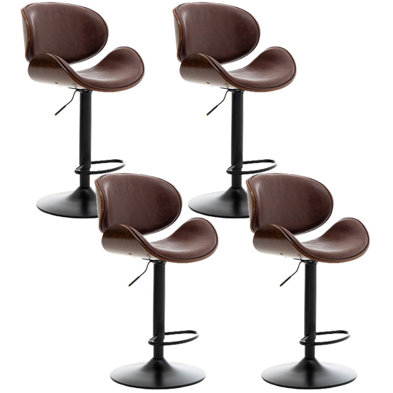 Contemporary Metal Adjustable Barstool Leather Counter Stool with Swivel in Matte Finish Brown 4 Piece Set Clearhalo 'Bar Furniture' 'Bar Stools' 'bar_stools' 'furn' 'furn_bar_stools' 'Furniture' 'Kitchen & Dining Furniture' 5528091
