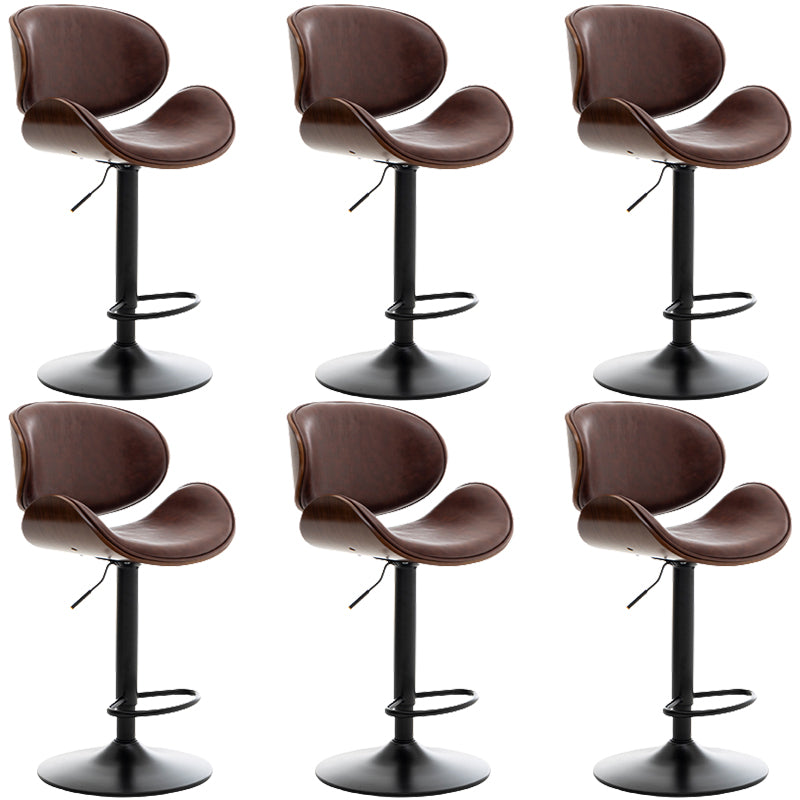 Contemporary Metal Adjustable Barstool Leather Counter Stool with Swivel in Matte Finish Brown 6 Piece Set Clearhalo 'Bar Furniture' 'Bar Stools' 'bar_stools' 'furn' 'furn_bar_stools' 'Furniture' 'Kitchen & Dining Furniture' 5528093