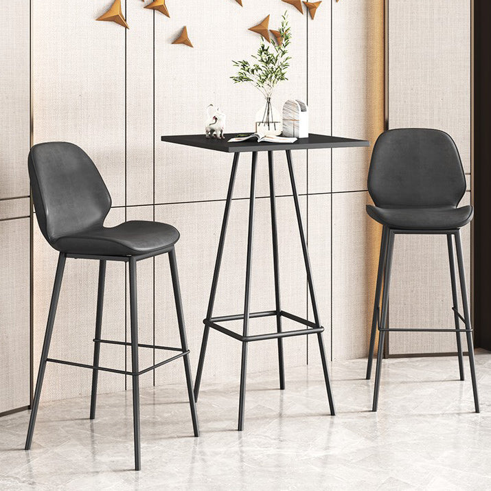 Modern 1/3/4 Pieces Bar Table Set Square Iron Counter Table with High Stools for Kitchen 3 Pieces: Black Table, 2 Gray Stools Clearhalo 'Bar Furniture' 'furn' 'furn_home_bar_bar_sets' 'Furniture' 'Home Bars & Bar Sets' 'home_bar_bar_sets' 'Kitchen & Dining Furniture' 5528348