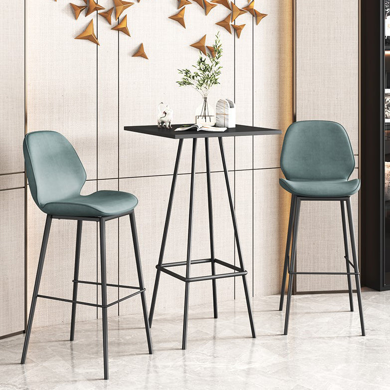 Modern 1/3/4 Pieces Bar Table Set Square Iron Counter Table with High Stools for Kitchen 3 Pieces: Black Table, 2 Blue Stools Clearhalo 'Bar Furniture' 'furn' 'furn_home_bar_bar_sets' 'Furniture' 'Home Bars & Bar Sets' 'home_bar_bar_sets' 'Kitchen & Dining Furniture' 5528349
