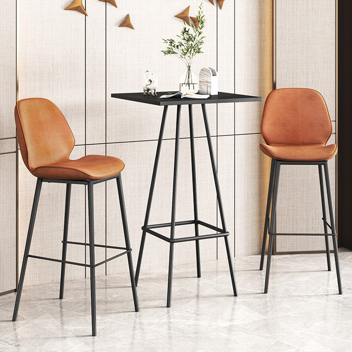 Modern 1/3/4 Pieces Bar Table Set Square Iron Counter Table with High Stools for Kitchen 3 Pieces: Black Table, 2 Orange Stools Clearhalo 'Bar Furniture' 'furn' 'furn_home_bar_bar_sets' 'Furniture' 'Home Bars & Bar Sets' 'home_bar_bar_sets' 'Kitchen & Dining Furniture' 5528351