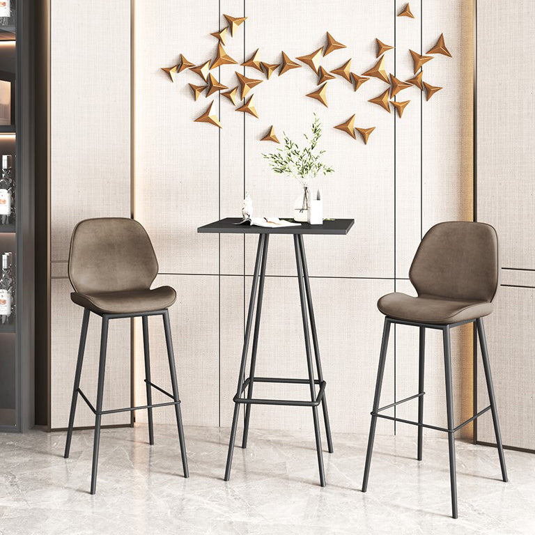 Modern 1/3/4 Pieces Bar Table Set Square Iron Counter Table with High Stools for Kitchen 3 Pieces: Black Table, 2 Brown Stools Clearhalo 'Bar Furniture' 'furn' 'furn_home_bar_bar_sets' 'Furniture' 'Home Bars & Bar Sets' 'home_bar_bar_sets' 'Kitchen & Dining Furniture' 5528354