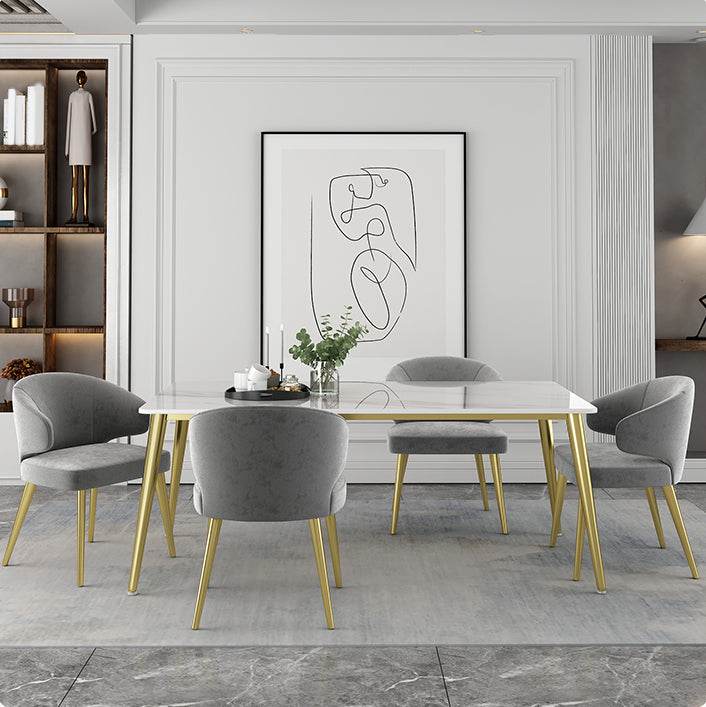 Modern Rectangle Dining Set 1/2/5 Pieces Stone Top Indoor Dinette Set with Gold Base Clearhalo 'Dining Room Sets' 'Dining Tables & Seating' 'dining_room_set' 'furn' 'furn_dining_room_set' 'Furniture' 'Kitchen & Dining Furniture' 5528558