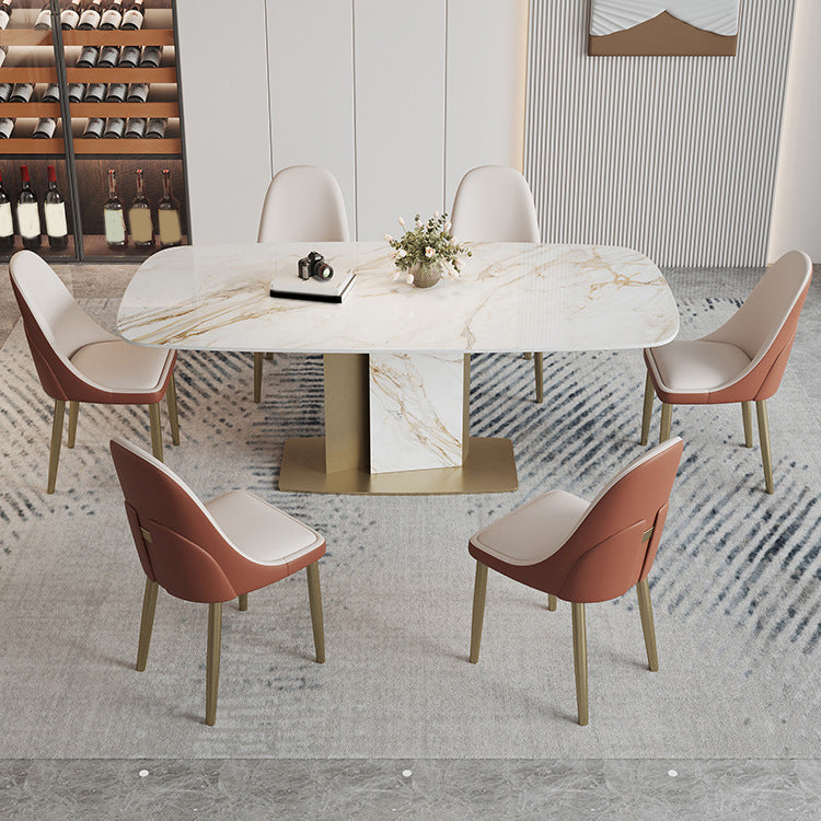 Luxurious Sintered Stone Top Dining Set Rectangle 1/4/5/7 Pieces Dinette Table Set 7 Pieces: Table, 6 Chairs Clearhalo 'Dining Room Sets' 'Dining Tables & Seating' 'dining_room_set' 'furn' 'furn_dining_room_set' 'Furniture' 'Kitchen & Dining Furniture' 5528571