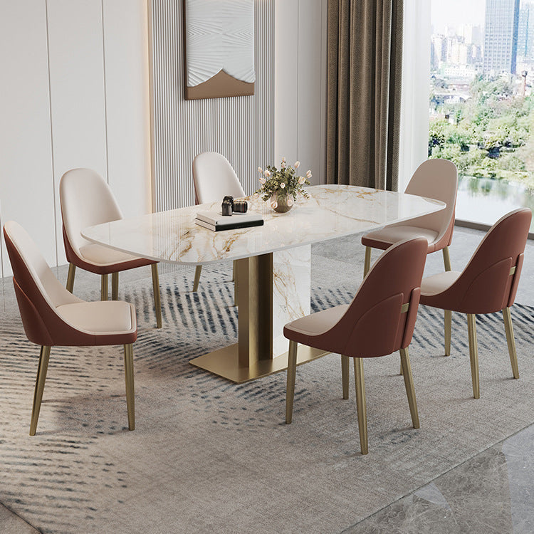 Luxurious Sintered Stone Top Dining Set Rectangle 1/4/5/7 Pieces Dinette Table Set Clearhalo 'Dining Room Sets' 'Dining Tables & Seating' 'dining_room_set' 'furn' 'furn_dining_room_set' 'Furniture' 'Kitchen & Dining Furniture' 5528573