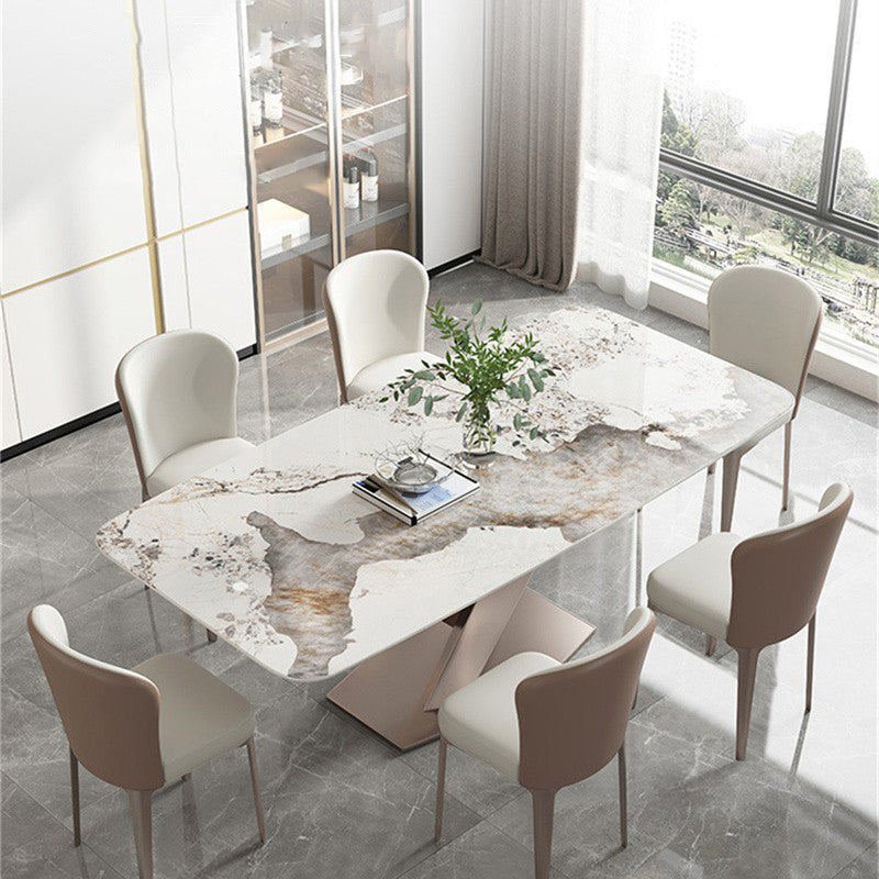 Set da pranzo moderno in metallo Set tavolo da pranzo rettangolare da 1/2/5/7 pezzi