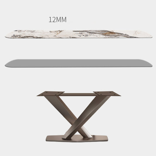 モダンメタルダイニングセット1/2/5/7ピース長方形のダイニングテーブルセット