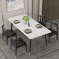 Modern Black Base Dining Set 1/4/5/7 Pieces Stone Top Indoor Dinette Set 5 Pieces: White Table, 4 Black Chairs Clearhalo 'Dining Room Sets' 'Dining Tables & Seating' 'dining_room_set' 'furn' 'furn_dining_room_set' 'Furniture' 'Kitchen & Dining Furniture' 5528634