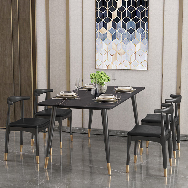 Modern Black Base Dining Set 1/4/5/7 Pieces Stone Top Indoor Dinette Set Clearhalo 'Dining Room Sets' 'Dining Tables & Seating' 'dining_room_set' 'furn' 'furn_dining_room_set' 'Furniture' 'Kitchen & Dining Furniture' 5528649