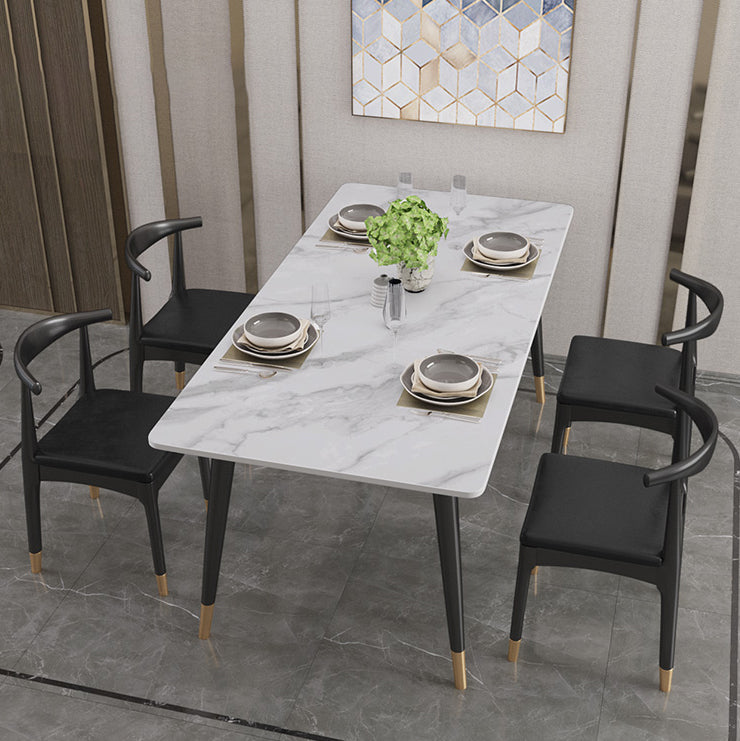 Modern Black Base Dining Set 1/4/5/7 Pieces Stone Top Indoor Dinette Set Clearhalo 'Dining Room Sets' 'Dining Tables & Seating' 'dining_room_set' 'furn' 'furn_dining_room_set' 'Furniture' 'Kitchen & Dining Furniture' 5528651