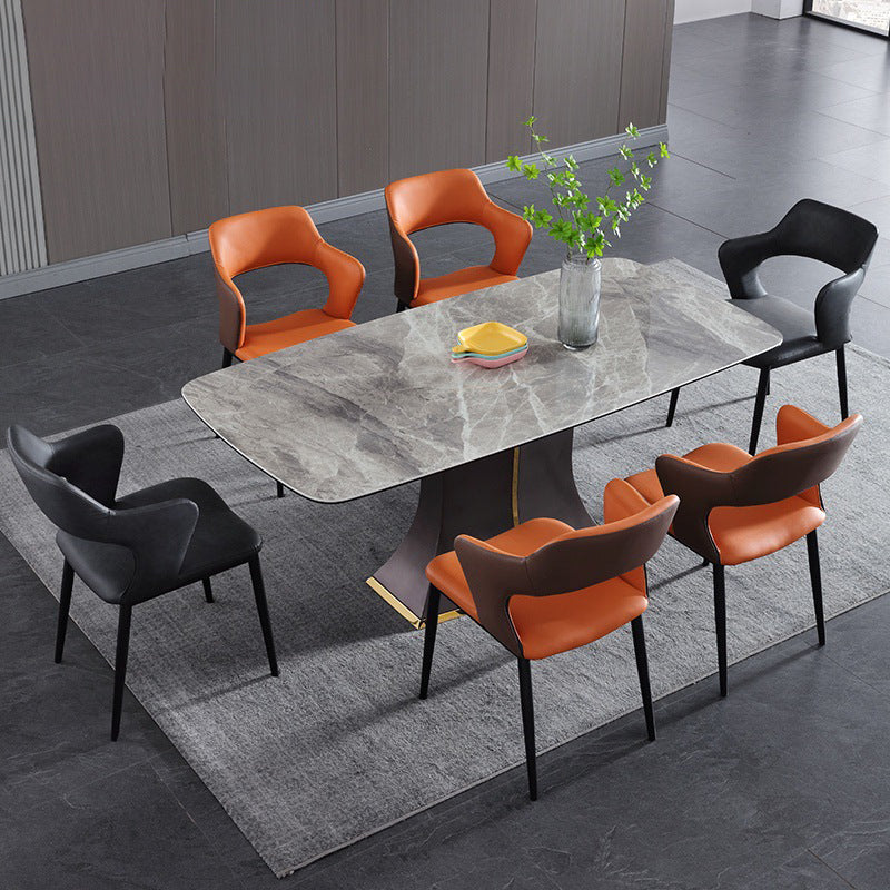 Modern Gray Sintered Stone Dining Table Set 1/2/5/7 Pieces Dining Set 7 Pieces: Table, 6 Chairs Clearhalo 'Dining Room Sets' 'Dining Tables & Seating' 'dining_room_set' 'furn' 'furn_dining_room_set' 'Furniture' 'Kitchen & Dining Furniture' 5528660