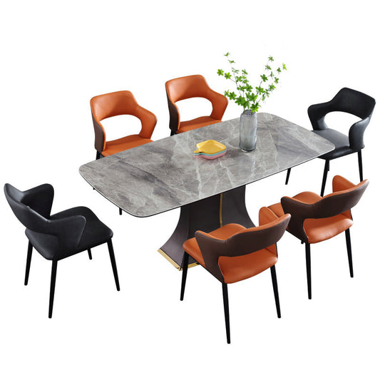Modern Gray Sintered Stone Dining Table Set 1/2/5/7 Pieces Dining Set Clearhalo 'Dining Room Sets' 'Dining Tables & Seating' 'dining_room_set' 'furn' 'furn_dining_room_set' 'Furniture' 'Kitchen & Dining Furniture' 5528662