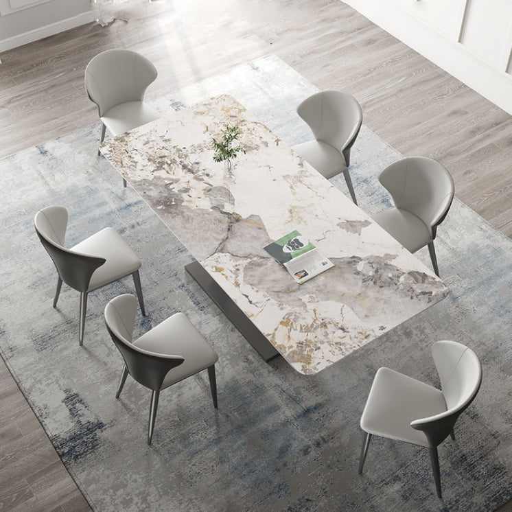 Designer Style Sintered Stone Top Dining Set Rectangle 1/2/3/4/5/7 Pieces Dining Table Set 7 Pieces: Table, 6 Chairs Clearhalo 'Dining Room Sets' 'Dining Tables & Seating' 'dining_room_set' 'furn' 'furn_dining_room_set' 'Furniture' 'Kitchen & Dining Furniture' 5528673