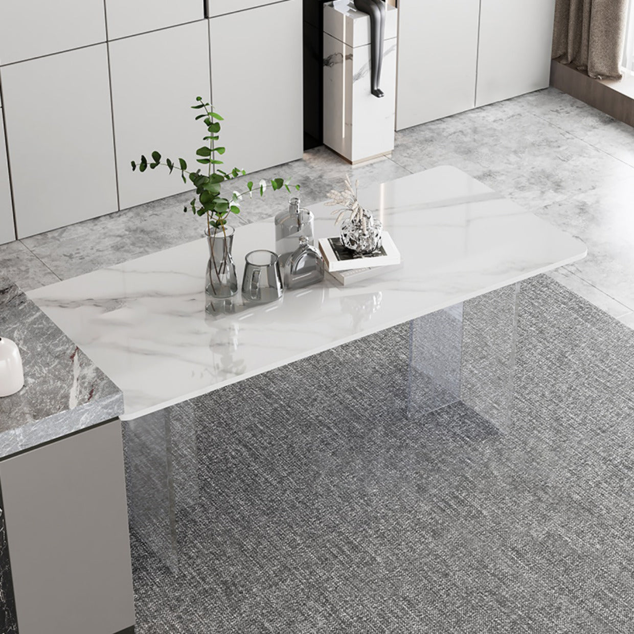 Modern Style Sintered Stone Dining Table Set 1/2/5 Pieces Dining Set Clearhalo 'Dining Room Sets' 'Dining Tables & Seating' 'dining_room_set' 'furn' 'furn_dining_room_set' 'Furniture' 'Kitchen & Dining Furniture' 5528729