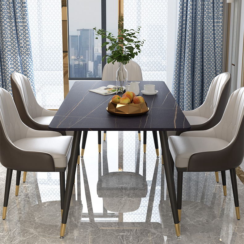 Modern 1/2/5/6/7 Pieces Dining Set Stone Top Dining Furniture Set 6 Pieces: Table, 5 Chairs Clearhalo 'Dining Room Sets' 'Dining Tables & Seating' 'dining_room_set' 'furn' 'furn_dining_room_set' 'Furniture' 'Kitchen & Dining Furniture' 5528786