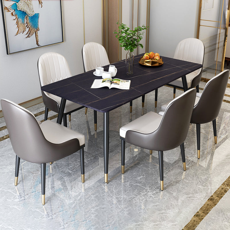 Modern 1/2/5/6/7 Pieces Dining Set Stone Top Dining Furniture Set 7 Pieces: Table, 6 Chairs Clearhalo 'Dining Room Sets' 'Dining Tables & Seating' 'dining_room_set' 'furn' 'furn_dining_room_set' 'Furniture' 'Kitchen & Dining Furniture' 5528789