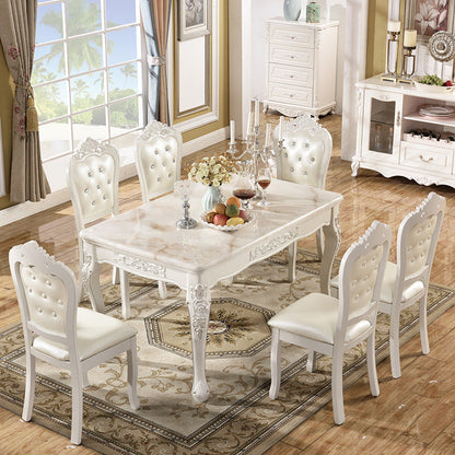 Traditional Luxury Dining Table Rectangle White Dining Table with Wooden Base 47.2"L x 27.6"W x 29.5"H Without Chairs Clearhalo 'Dining Tables & Seating' 'Dining Tables' 'dining_table' 'furn' 'furn_dining_table' 'Furniture' 'Kitchen & Dining Furniture' 5528831