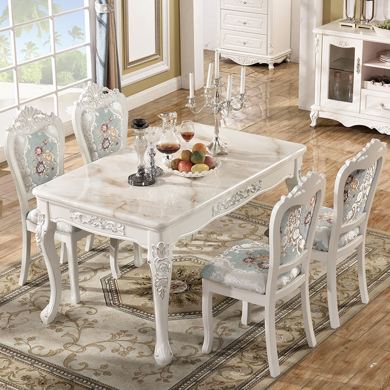 Traditional Luxury Dining Table Rectangle White Dining Table with Wooden Base 51.2"L x 31.5"W x 29.5"H Without Chairs Clearhalo 'Dining Tables & Seating' 'Dining Tables' 'dining_table' 'furn' 'furn_dining_table' 'Furniture' 'Kitchen & Dining Furniture' 5528832