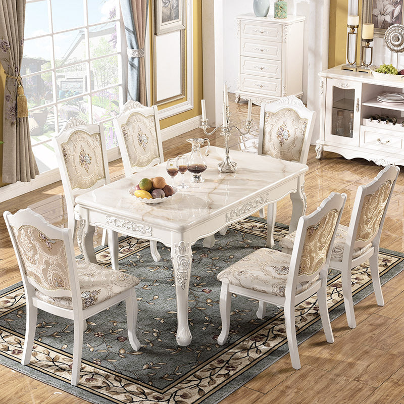 Traditional Luxury Dining Table Rectangle White Dining Table with Wooden Base 59.1"L x 35.4"W x 29.5"H Without Chairs Clearhalo 'Dining Tables & Seating' 'Dining Tables' 'dining_table' 'furn' 'furn_dining_table' 'Furniture' 'Kitchen & Dining Furniture' 5528833