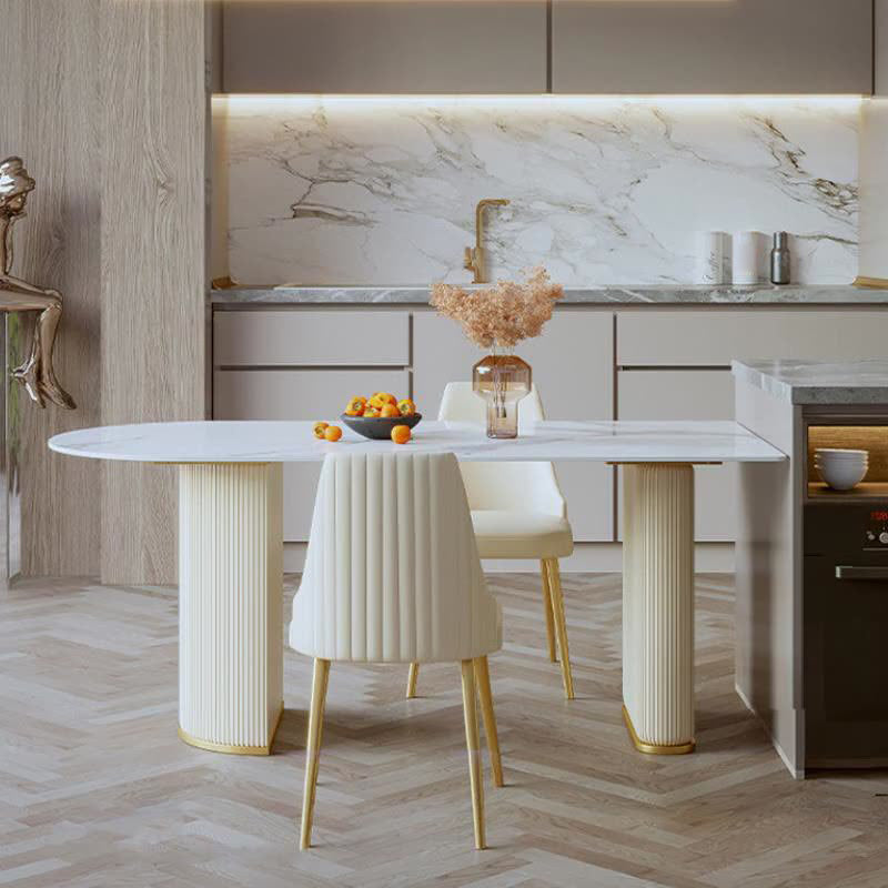 Sintered Stone Dining Table Traditional Luxury White Table for Kitchen