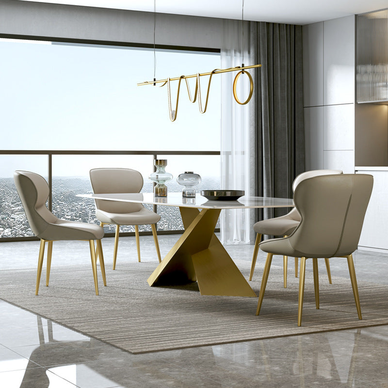Stone Top Dining Table Traditional Luxury Rectangle Table with Pedestal Base 55.1"L x 31.5"W x 29.5"H Without Chairs Clearhalo 'Dining Tables & Seating' 'Dining Tables' 'dining_table' 'furn' 'furn_dining_table' 'Furniture' 'Kitchen & Dining Furniture' 5528862