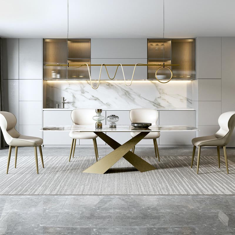 Stone Top Dining Table Traditional Luxury Rectangle Table with Pedestal Base 78.7"L x 39.4"W x 29.5"H Without Chairs Clearhalo 'Dining Tables & Seating' 'Dining Tables' 'dining_table' 'furn' 'furn_dining_table' 'Furniture' 'Kitchen & Dining Furniture' 5528864