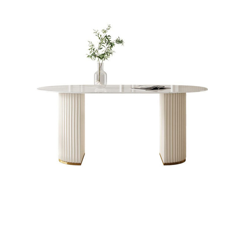 Stone Top Dining Table Modern Oval Table with Sled Base in White Clearhalo 'Dining Tables & Seating' 'Dining Tables' 'dining_table' 'furn' 'furn_dining_table' 'Furniture' 'Kitchen & Dining Furniture' 5528878