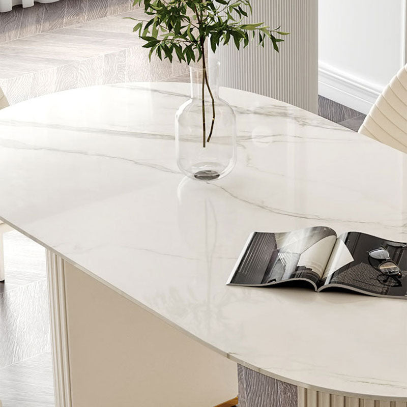 Stone Top Dining Table Modern Oval Table with Sled Base in White Clearhalo 'Dining Tables & Seating' 'Dining Tables' 'dining_table' 'furn' 'furn_dining_table' 'Furniture' 'Kitchen & Dining Furniture' 5528881