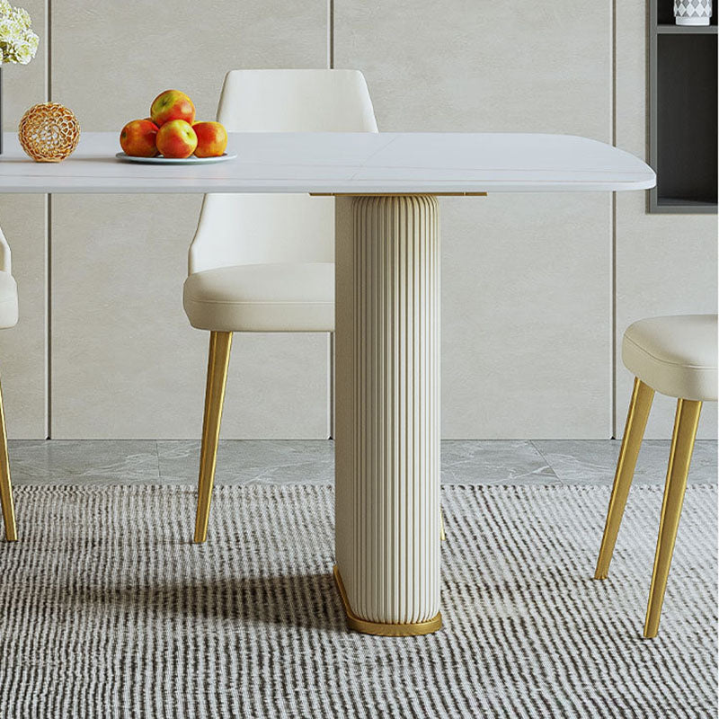 Stone Top Esstisch zeitgenössischer Rechtecktisch mit Schlittenbasis