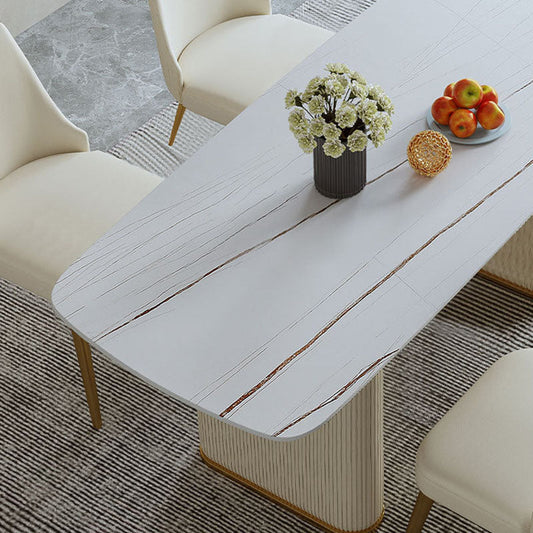 Stone Top Dining Table Contemporary Rectangle Table with Sled Base