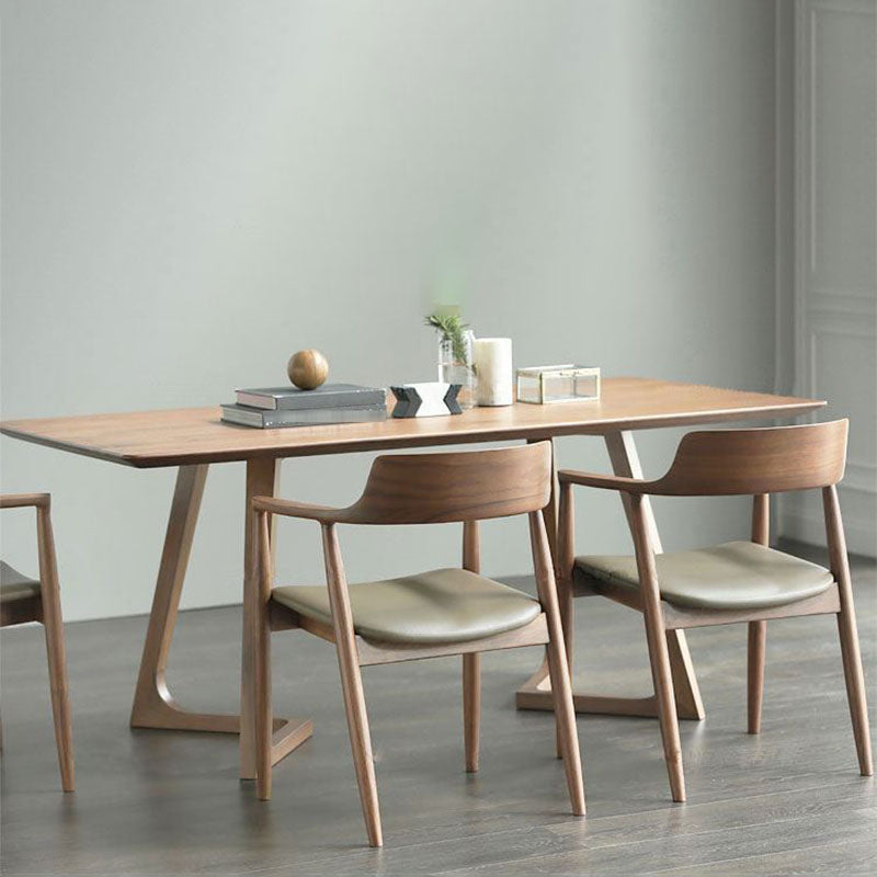 Solid Wood Top Dining Table Traditional Luxury Table with Sled Base in Brown