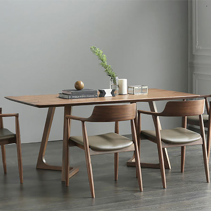 Solid Wood Top Dining Table Traditional Luxury Table with Sled Base in Brown