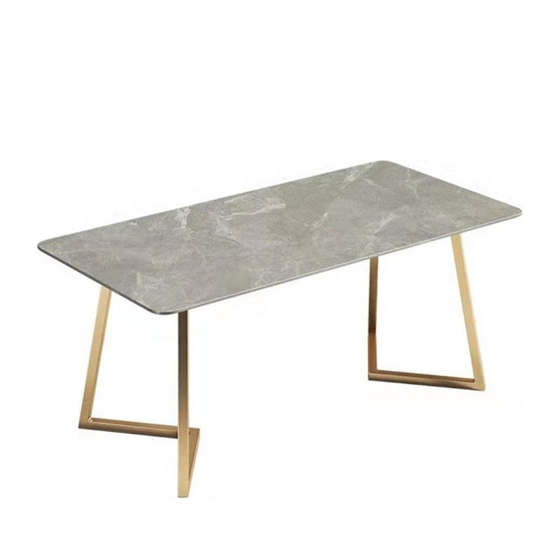 Metal Traditional Luxury Rectangle Dining Table with Sled Sintered Stone Table for Home Light Gray Without Chairs Clearhalo 'Dining Tables & Seating' 'Dining Tables' 'dining_table' 'furn' 'furn_dining_table' 'Furniture' 'Kitchen & Dining Furniture' 5528982