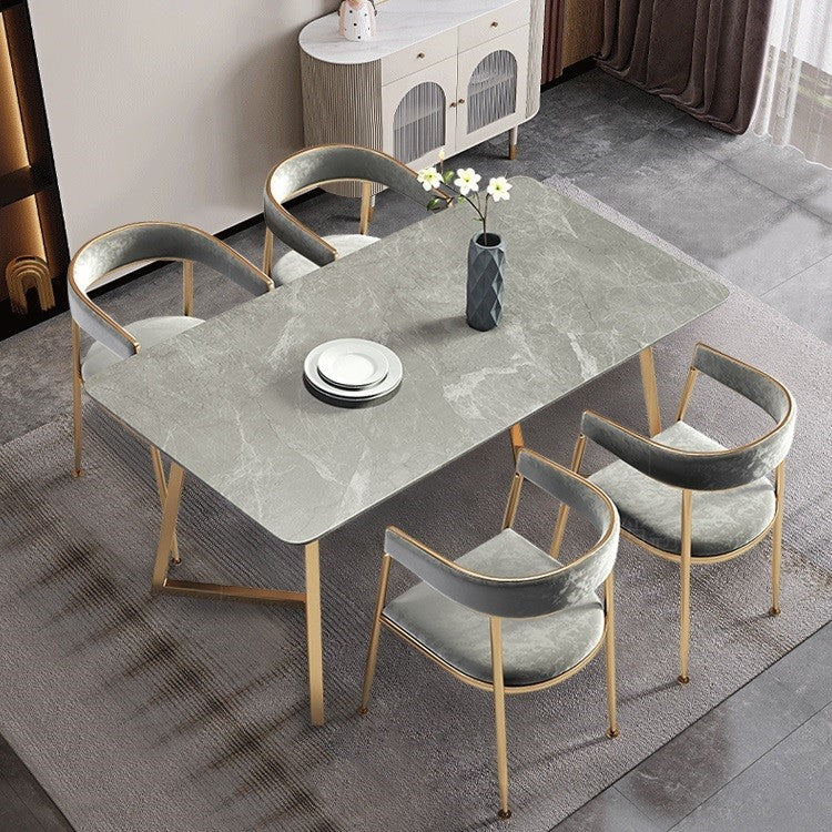 Metal Traditional Luxury Rectangle Dining Table with Sled Sintered Stone Table for Home Light Gray 55.1"L x 31.5"W x 29.5"H Without Chairs Clearhalo 'Dining Tables & Seating' 'Dining Tables' 'dining_table' 'furn' 'furn_dining_table' 'Furniture' 'Kitchen & Dining Furniture' 5528983