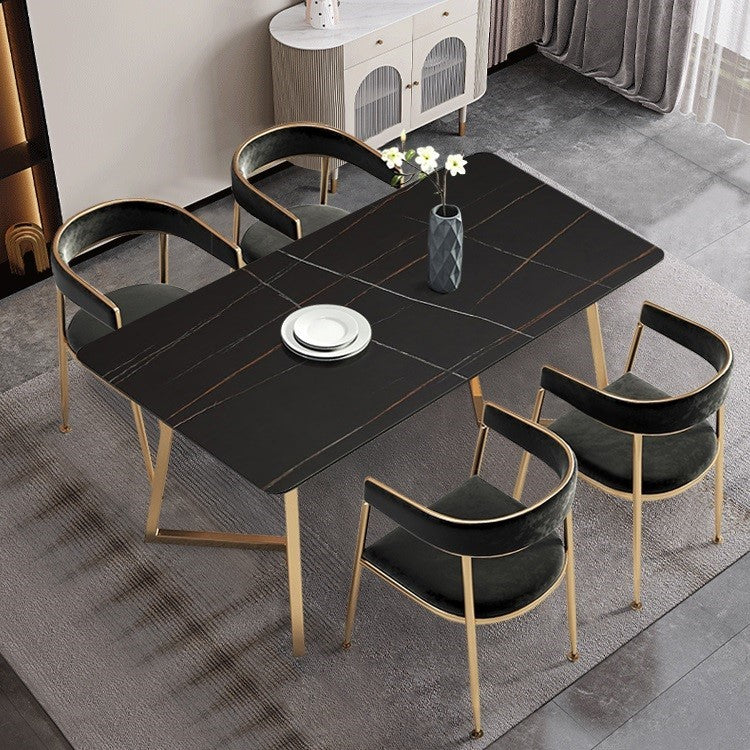 Metal Traditional Luxury Rectangle Dining Table with Sled Sintered Stone Table for Home Black 55.1"L x 23.6"W x 29.5"H Without Chairs Clearhalo 'Dining Tables & Seating' 'Dining Tables' 'dining_table' 'furn' 'furn_dining_table' 'Furniture' 'Kitchen & Dining Furniture' 5528986