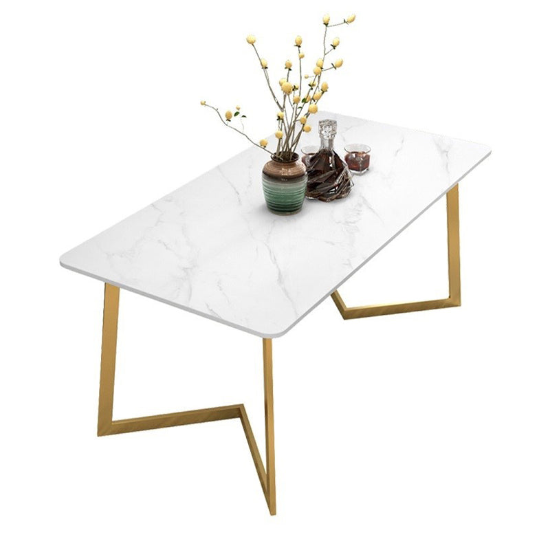 Metal Traditional Luxury Rectangle Dining Table with Sled Sintered Stone Table for Home White Without Chairs Clearhalo 'Dining Tables & Seating' 'Dining Tables' 'dining_table' 'furn' 'furn_dining_table' 'Furniture' 'Kitchen & Dining Furniture' 5528989