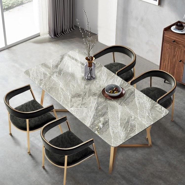 Metal Traditional Luxury Rectangle Dining Table with Sled Sintered Stone Table for Home Clearhalo 'Dining Tables & Seating' 'Dining Tables' 'dining_table' 'furn' 'furn_dining_table' 'Furniture' 'Kitchen & Dining Furniture' 5528990