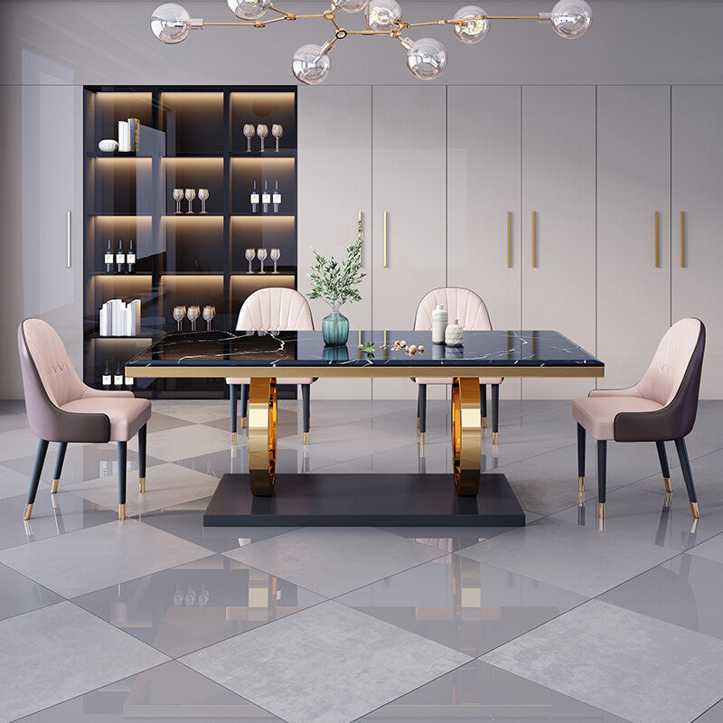 Traditional Luxury Rectangle Dining Table Marble and Metal Gold Base Table