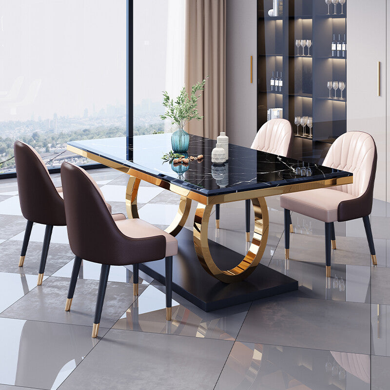Traditional Luxury Rectangle Dining Table Marble and Metal Gold Base Table