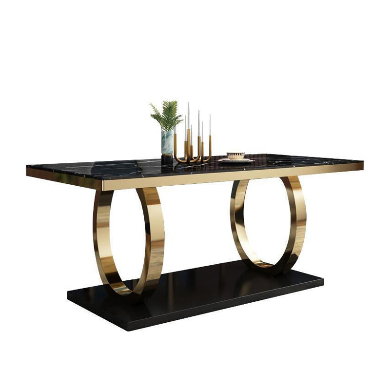 Traditional Luxury Rectangle Dining Table Marble and Metal Gold Base Table