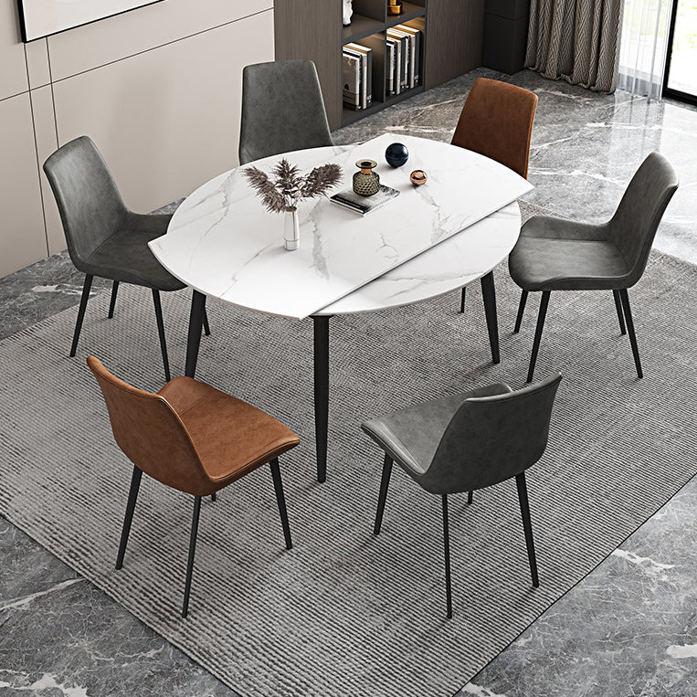 Round Sintered Stone Dining Table Modern Extendable Furniture  with 4 Legs in Matte Finish