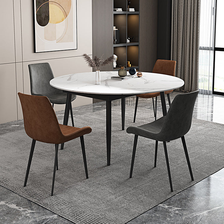 Round Sintered Stone Dining Table Modern Extendable Furniture  with 4 Legs in Matte Finish